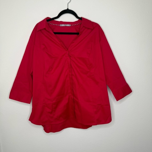 Lee Riders Red Button-Down 3/4 Sleeve Blouse Size 1X NWT - Picture 1 of 12